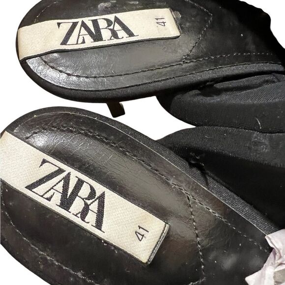 Zara Cross-strap Squared Toe Padded Black Kitten Heel Slides Size 41 - Picture 3 of 4